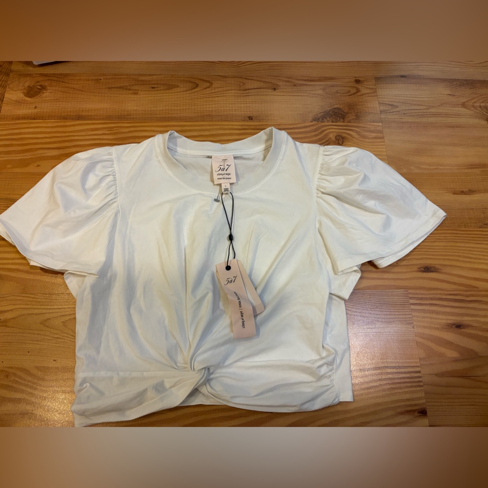 cinq a sept white tee with blush brand tag